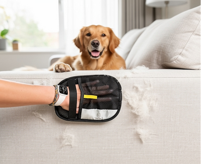 Glove being used on dog